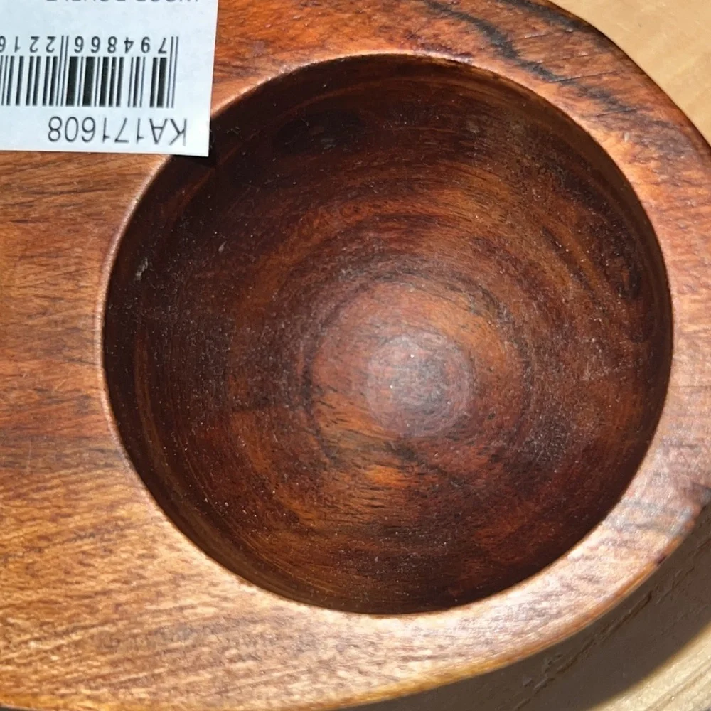 Karma acacia wood double pinch bowl with brass spoons - NWT